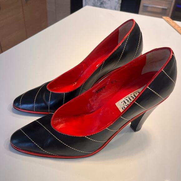 RARE VTG Gianfranco Ferre Black Leather Round Toe Pumps 8.5 - Picture 6 of 8